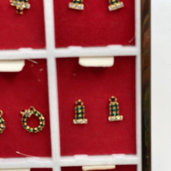 Vintage Earrings Christmas On Store Display Holiday Pierced 12 Pairs Rhinestones - Picture 10 of 12